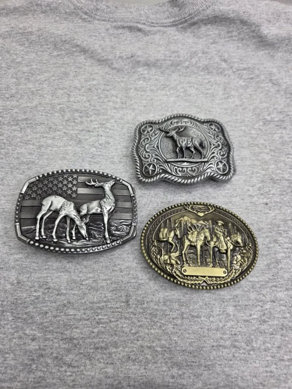 Lot of 3 Deer Buck Horse American Sportsman Forestry Belt Buckles